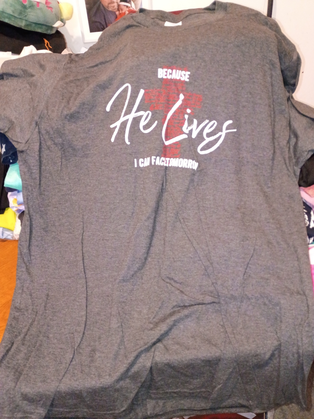 Mens "He Lives" Graphic T-Shirt - Gray